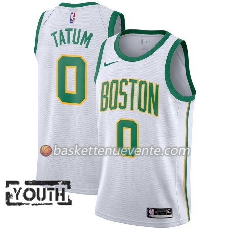 Maillot Basket Boston Celtics Jayson Tatum 0 2018-19 Nike City Edition Blanc Swingman - Enfant